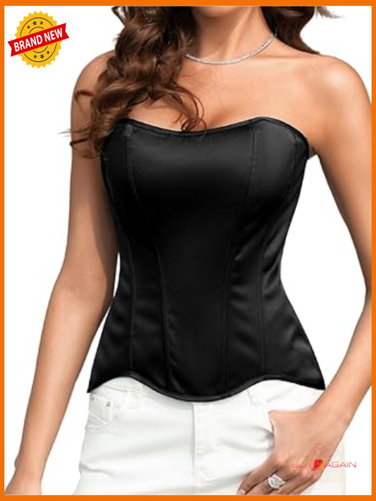 Lustrous Satin Corset Strapless Overbust Lace-Up Shapewear